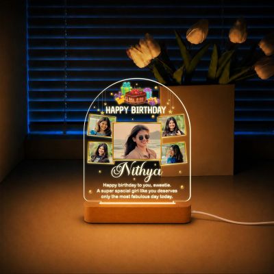 Personalized Birthday Photo Night Lamp for Girls & Women Decorative Bedside Table Light, Unique Birthday Gift for Wife, Girlfriend, Sister & Daughter